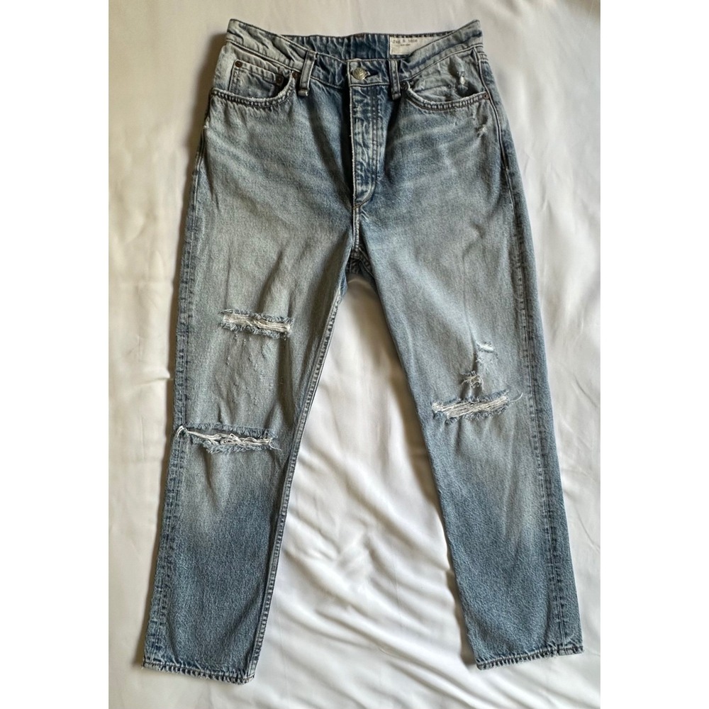 Rag & Bone Nina High-Rise Ankle Cigarette Jeans Dana Point W Holes Blue Size 28
